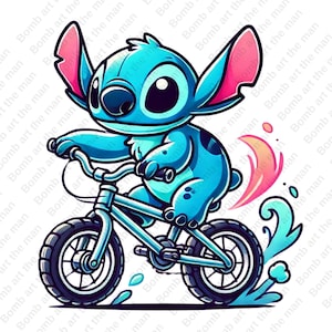 stitch bike clipart, stitch bike png, cute cartoon character, transparent design, instant download