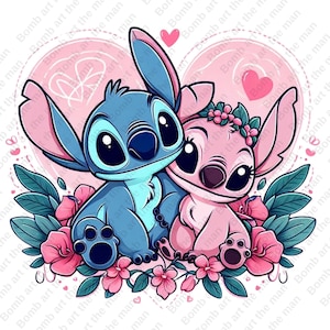 stitch and angel png, stitch and angel clipart, stitch love design, instant download
