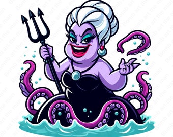 Villain Ursula clipart, Princess Ariel png, sea witch png, high quality design, instant download