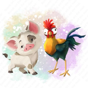 pua and heihei clipart, cute moana characters, pua png, hei hei png, instant download