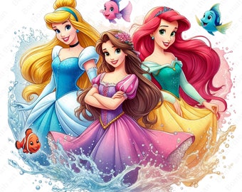 Clipart di principesse, Principessa png, Principessa dei cartoni animati, Cenerentola png, Ariel png, Biancaneve png, download immediato