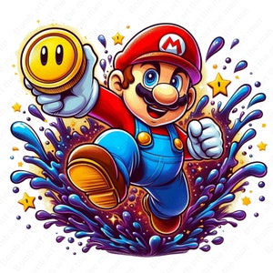 Super mario clipart, super mario png, splash design, transparent design, instant download