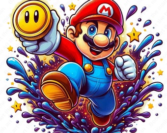 Super Mario clipart, Super Mario png, splash design, transparent design, instant download