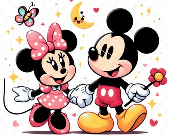 Mickey Mouse and Minnie Mouse clipart, Mickey family png, Mickey love png, instant download