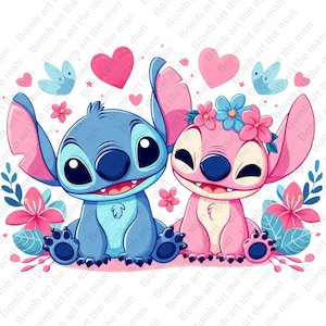 stitch and angel png, stitch and angel clipart, stitch love design, instant download