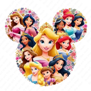 Princess clipart, cartoon princess png, all princess design, mouse ear design, instant download