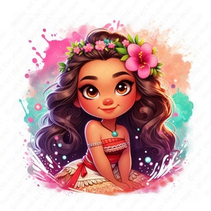 princess moana clipart, moana png, cute moana design, color splash background, instant download