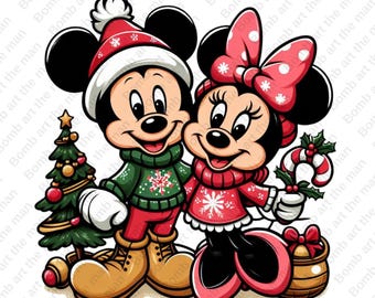 ミッキーとミニーマウスのクリスマスクリップアート、メリークリスマス