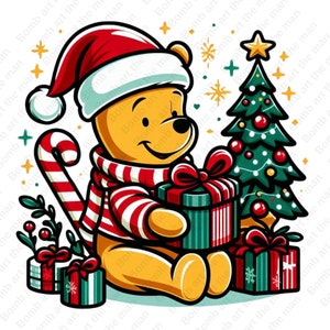 winnie the pooh christmas clipart, winnie the pooh png, cute christmas clipart, transparent design