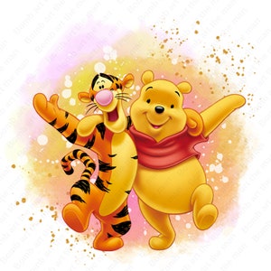 winnie the pooh clipart, tigger and pooh png, watercolor background, instant download