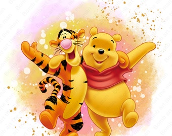 Winnie the Pooh clipart, Tigger and Pooh png, watercolor background, instant download