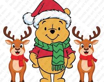 Winnie the Pooh Christmas clipart, Winnie the Pooh png, Christmas design, transparent design