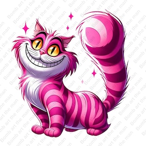 The cheshire cat clipart, alice in wonderland png, transparent design, instant download