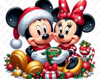 ミッキー＆ミニー クリスマス 押し絵 ミッキーとミニーマウスのクリスマスクリップアート、メリークリスマス