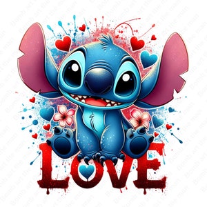 stitch love clipart, stitch png, cute stitch design, love png, instant download