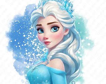 Prinses Elsa clipart, Frozen png, Frozen Princess clipart, Elsa png, aquarel achtergrond, instant download