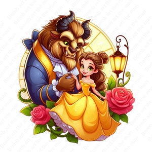 Beauty and the Beast cute clipart, Princess Belle png, princess clipart, cartoon clipart, instant download