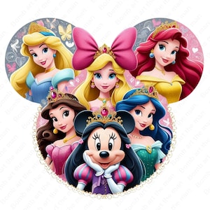 princess clipart, cartoon princess png, all princess design, mouse ear design, instant download