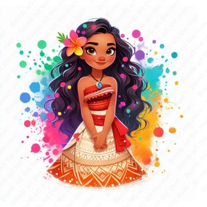 princess moana clipart, moana png, cute moana design, color splash background, instant download