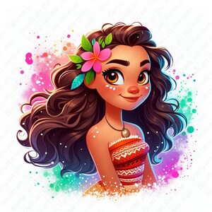 princess moana clipart, moana png, cute moana design, color splash background, instant download