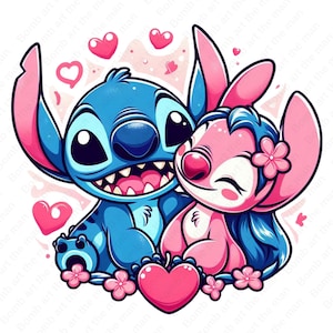stitch and angel clipart, stitch and angel png, transparent design, instant download