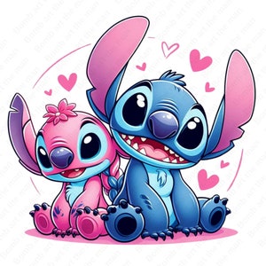stitch and angel clipart, stitch and angel png, transparent design, instant download