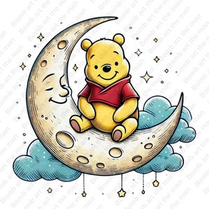 Ursinho Pooh na Lua clipart, Ursinho Pooh png, clipart de urso fofo, design transparente, download instantâneo