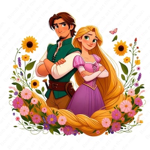 Tangled clipart, tangled png, rapunzel png, rapunzel clipart, floral rapunzel design, instant download
