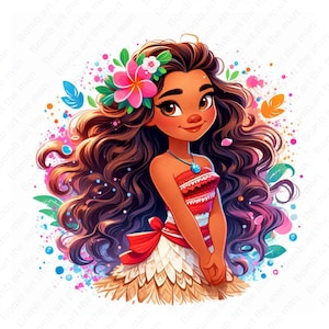 princess moana clipart, moana png, cute moana design, color splash background, instant download
