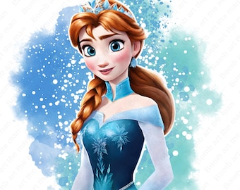 Frozen Princess clipart, Princess Anna png, Frozen png, aquarel achtergrond, instant download