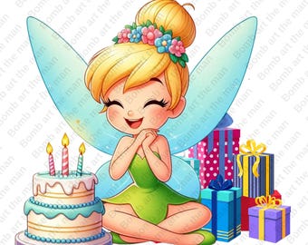 Tinkerbell Birthday png, Tinkerbell Birthday clipart, cute fairy clipart, transparent design
