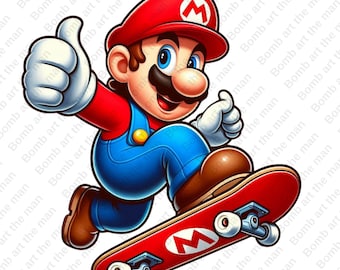 Super mario skate clipart, super mario png, transparent design, instant download