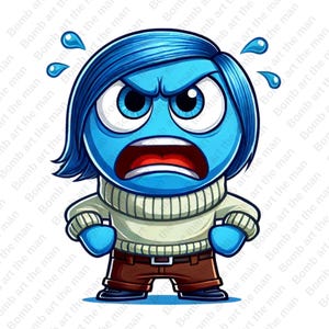 inside out sadness clipart, emotion character png, joy,sadness, anger, anxiety, instant download