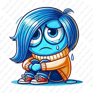 inside out sadness clipart, emotion character png, joy,sadness, anger, anxiety, instant download