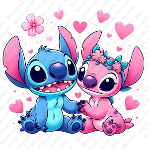 Stitch and Angel png, Stitch and Angel clipart, Stitch love design, instant download