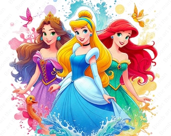 clipart principesse, principessa png, principessa dei cartoni animati, cenerentola png, ariel png, biancaneve png, download immediato