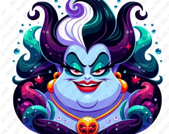 Villain Ursula clipart, Princess Ariel png, sea witch png, high quality design, instant download