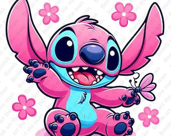 cute stitch angel clipart, stitch angel png, stitch pink clipart, instant download