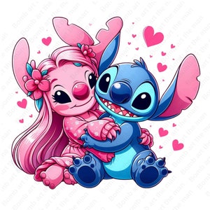 stitch and angel clipart, stitch and angel png, transparent design, instant download