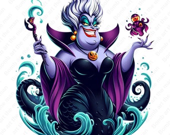 Clipart della cattiva Ursula, png della principessa Ariel, png della strega del mare, design della Sirenetta, download immediato