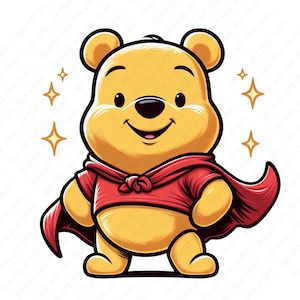 Winnie the pooh hero clipart, Winnie the pooh png, hero png, cute cartoon design, instant download
