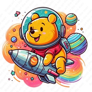 winnie the pooh space clipart, winnie the pooh png, cute cartoon clipart, transparent design, instant download