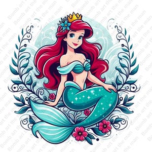 Princess ariel png, the little mermaid clipart, cute princess clipart, instant download