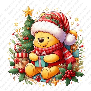 Winnie the Pooh Christmas clipart, Winnie the Pooh png, christmas design, transparent design, instant download