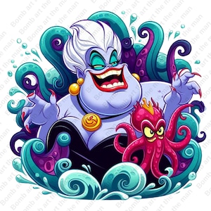 villain ursula clipart, princess ariel png, sea witch png, the little mermaid design, instant download