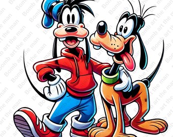 Goofy and Pluto clipart, Goofy png, Pluto png, cute cartoon characters, transparent design, instant download