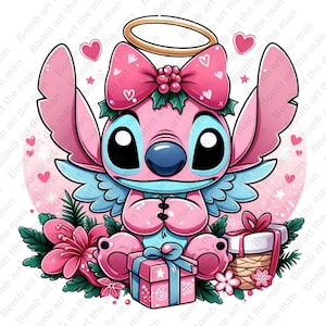 cute stitch angel clipart, stitch angel png, stitch pink clipart