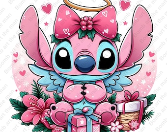 cute stitch angel clipart, stitch angel png, stitch pink clipart, instant download