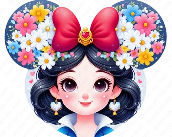 Princess Snow White clipart, Snow white png, mouse ear design, instant download