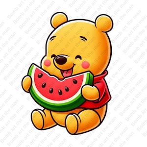 winnie the pooh funny clipart, winnie the pooh eating watermelon, cute summer clipart, instant download